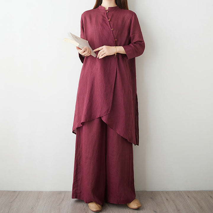 Conjunto de 2 piezas de camisa y pantalón de manga tres cuartos con Buddha Stones para meditación, zen, tai chi, algodón y lino para mujer - image 8