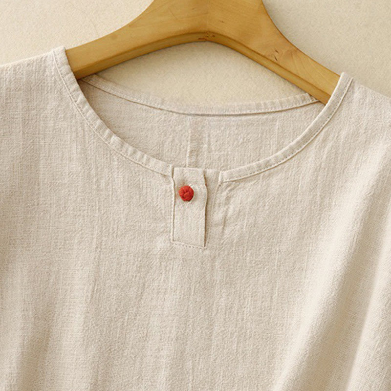 Camiseta informal de lino y algodón con cuello redondo y manga corta para mujer, con estampado de Buddha Stones - image 2