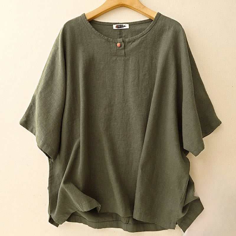 Camiseta informal de lino y algodón con cuello redondo y manga corta para mujer, con estampado de Buddha Stones