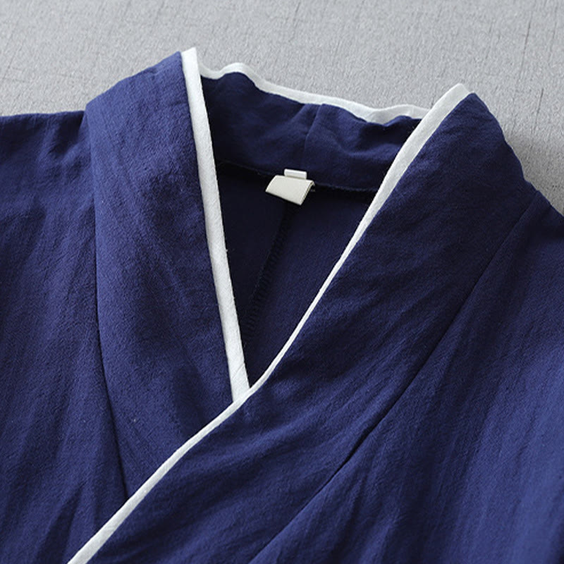 Camisa de lino y algodón zen para mujer, informal, con cuello en V, manga tres cuartos y costuras de colores, con Buddha Stones
