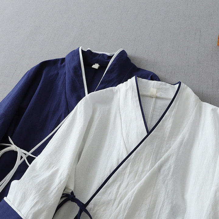 Camisa de lino y algodón zen para mujer, informal, con cuello en V, manga tres cuartos y costuras de colores, con Buddha Stones