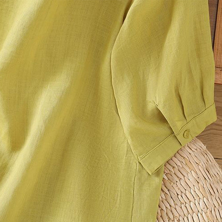 Camisa informal de algodón con flores bordadas y botones de Buddha Stones para mujer, manga tres cuartos - image 7