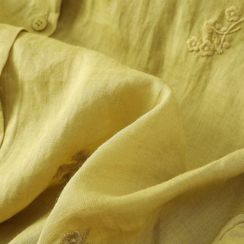 Camisa informal de algodón con flores bordadas y botones de Buddha Stones para mujer, manga tres cuartos - image 6