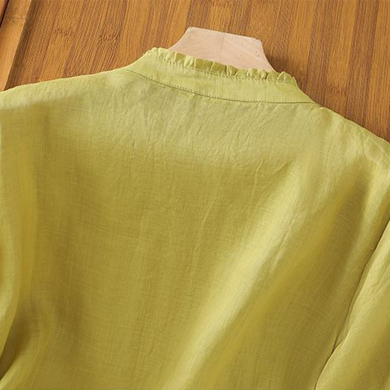 Camisa informal de algodón con flores bordadas y botones de Buddha Stones para mujer, manga tres cuartos - image 4