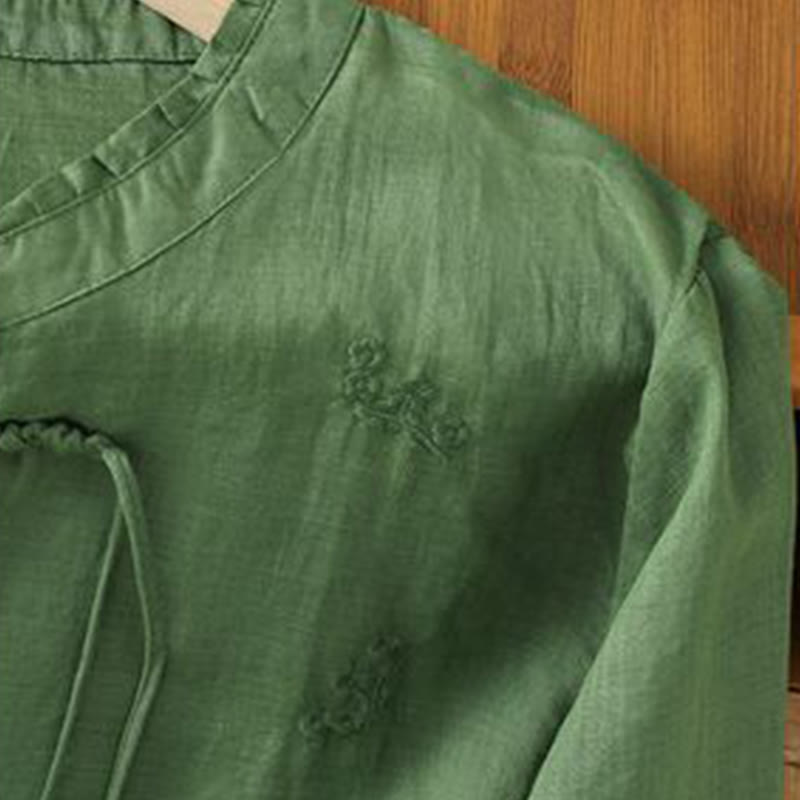 Camisa informal de algodón con flores bordadas y botones de Buddha Stones para mujer, manga tres cuartos - image 12