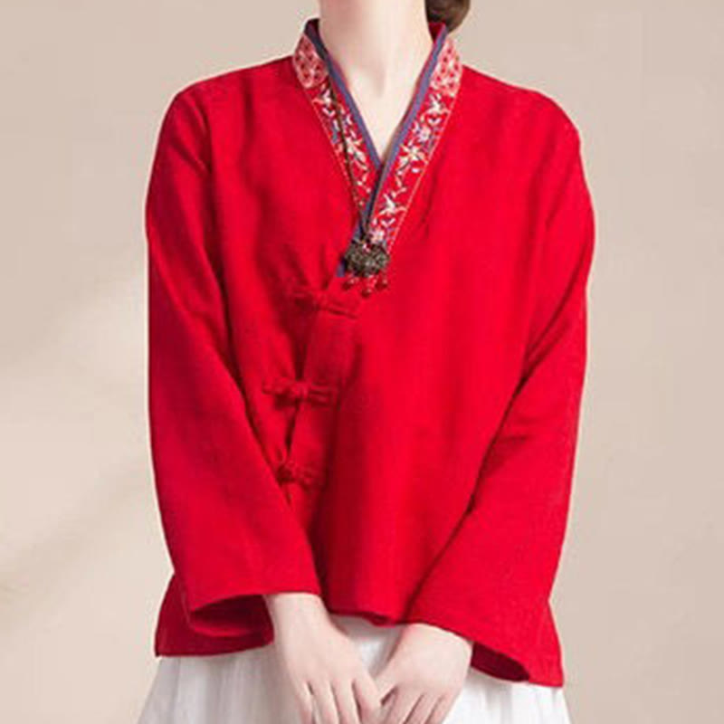 Camisa de algodón de manga larga para mujer con bordado de flores y ranas de hierba y Buddha Stones - image 18