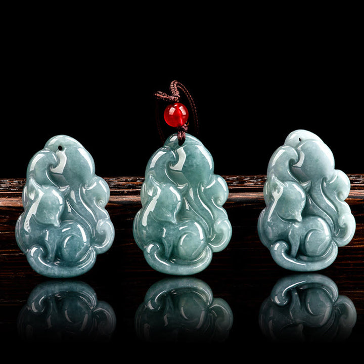 Buddha Stones de jade verde natural y zorro de nueve colas, Hada de la Prosperidad