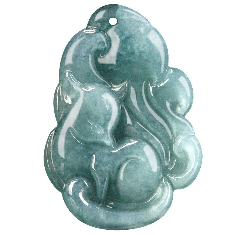 Buddha Stones de jade verde natural y zorro de nueve colas, Hada de la Prosperidad