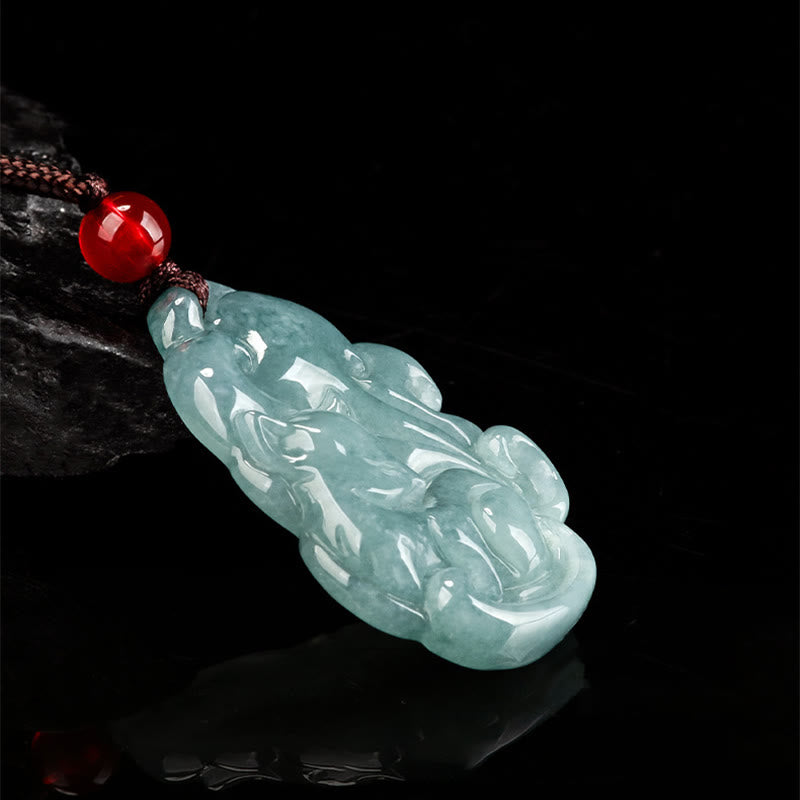 Buddha Stones de jade verde natural y zorro de nueve colas, Hada de la Prosperidad