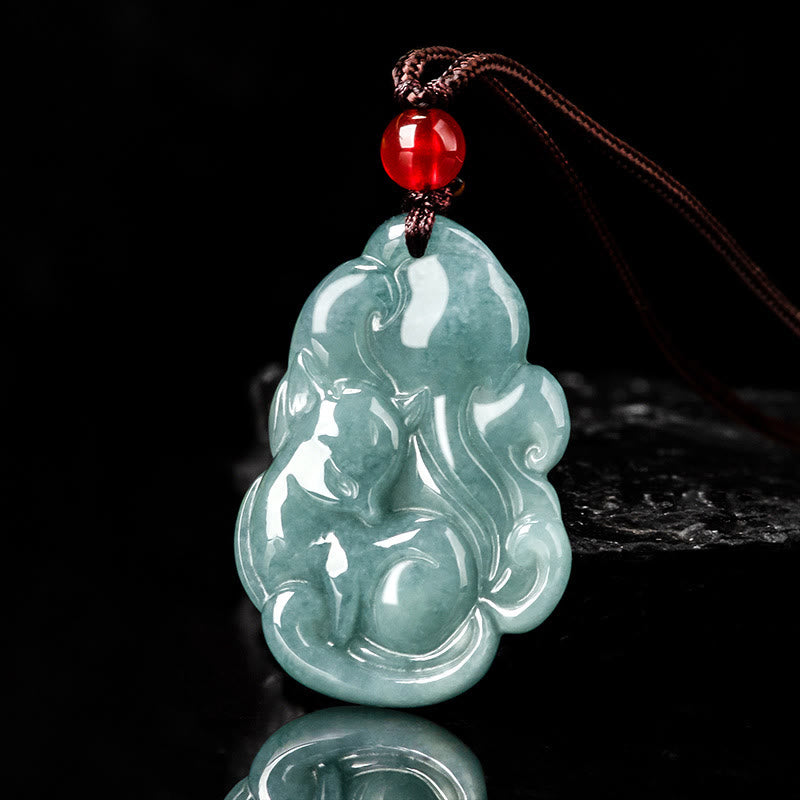 Buddha Stones de jade verde natural y zorro de nueve colas, Hada de la Prosperidad
