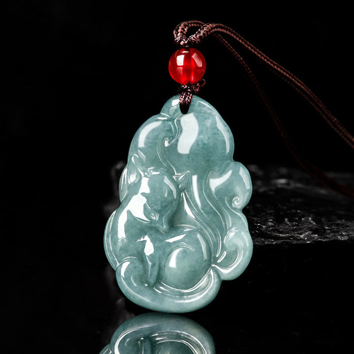 Buddha Stones de jade verde natural y zorro de nueve colas, Hada de la Prosperidad