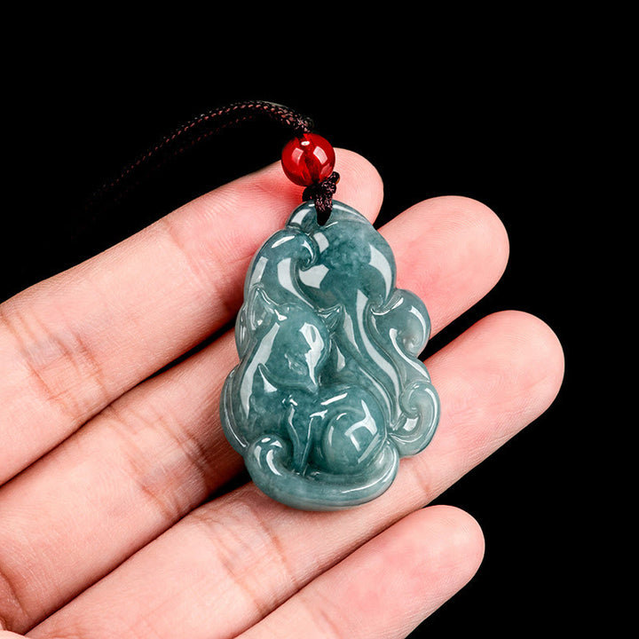 Buddha Stones de jade verde natural y zorro de nueve colas, Hada de la Prosperidad
