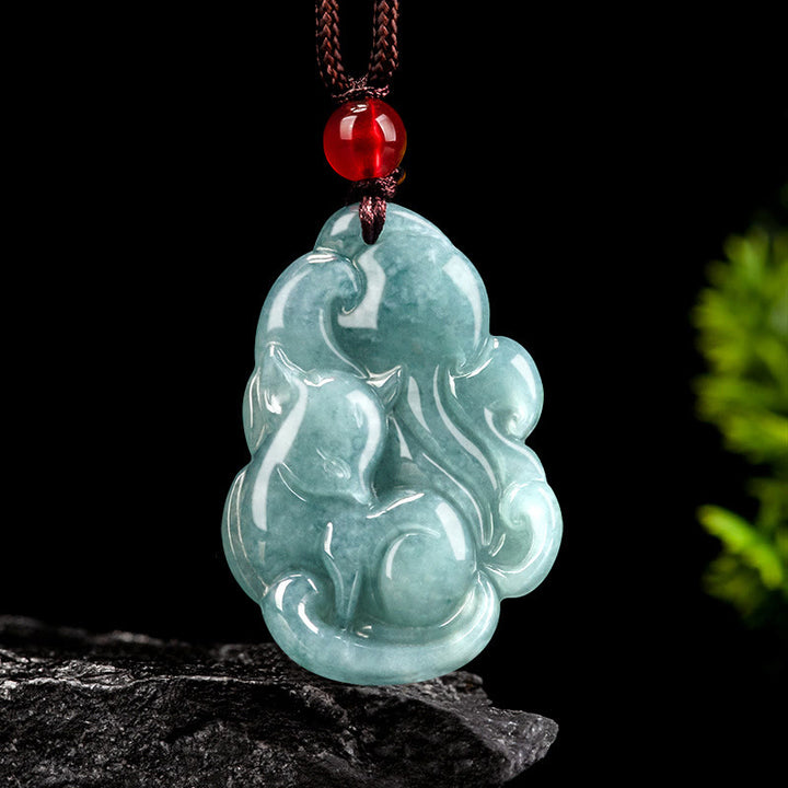 Buddha Stones de jade verde natural y zorro de nueve colas, Hada de la Prosperidad