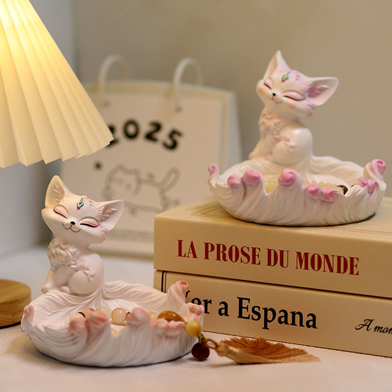 Adornos de resina de la suerte del zorro de nueve colas con Buddha Stones para almacenamiento, decoración del hogar