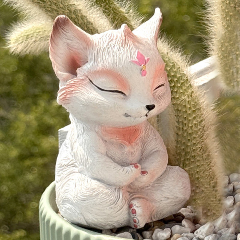 Buddha Stones, pequeño zorro de nueve colas, sentado, protector, resina, decoración del hogar