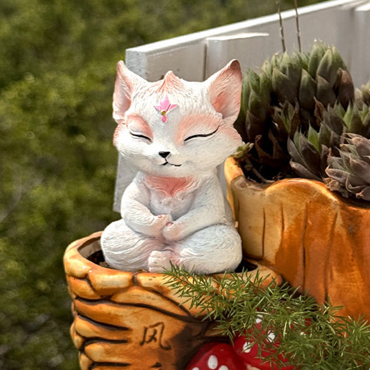 Buddha Stones, pequeño zorro de nueve colas, sentado, protector, resina, decoración del hogar