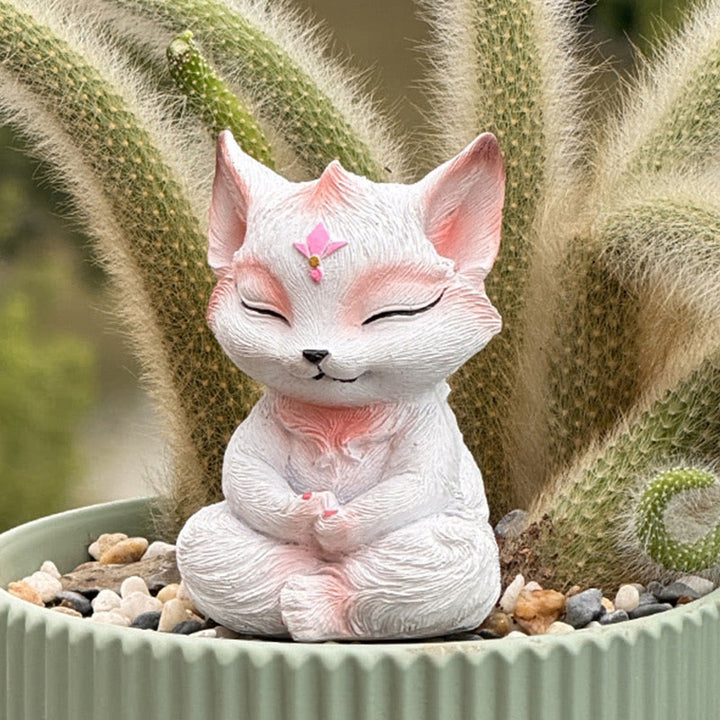 Buddha Stones, pequeño zorro de nueve colas, sentado, protector, resina, decoración del hogar