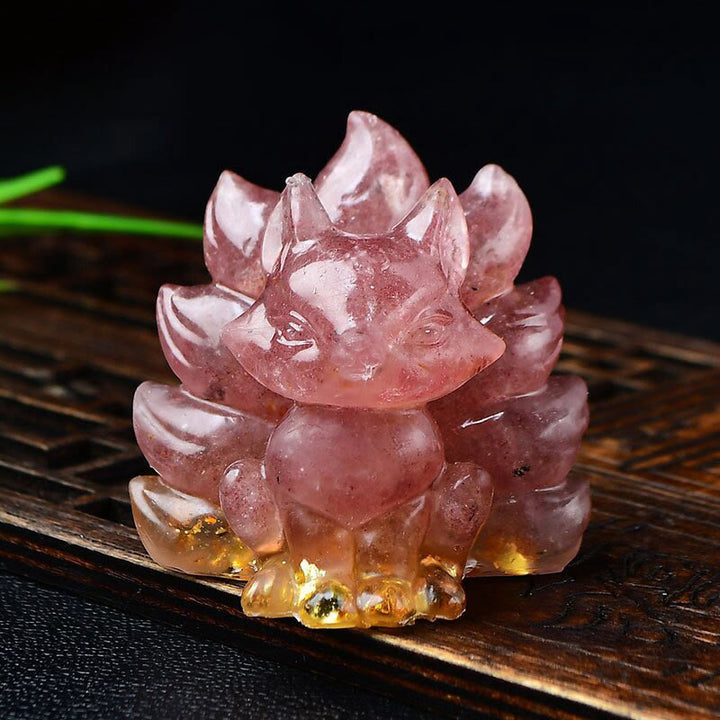 Buddha Stones naturales, varios cristales, cuarzo fresa, amatista, zorro de nueve colas, protección, decoración del hogar