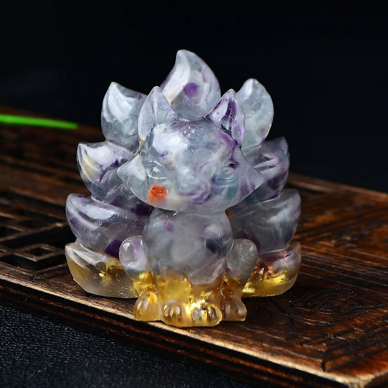 Buddha Stones naturales, varios cristales, cuarzo fresa, amatista, zorro de nueve colas, protección, decoración del hogar - Fluorita 5,5*4,5*5,5 cm - image 18