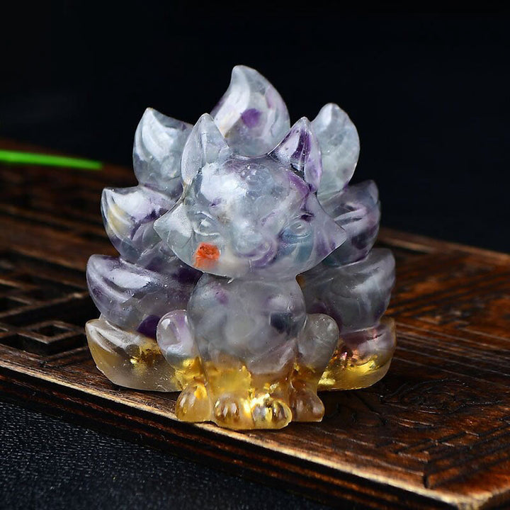 Buddha Stones naturales, varios cristales, cuarzo fresa, amatista, zorro de nueve colas, protección, decoración del hogar - Fluorita 5,5*4,5*5,5 cm - image 18