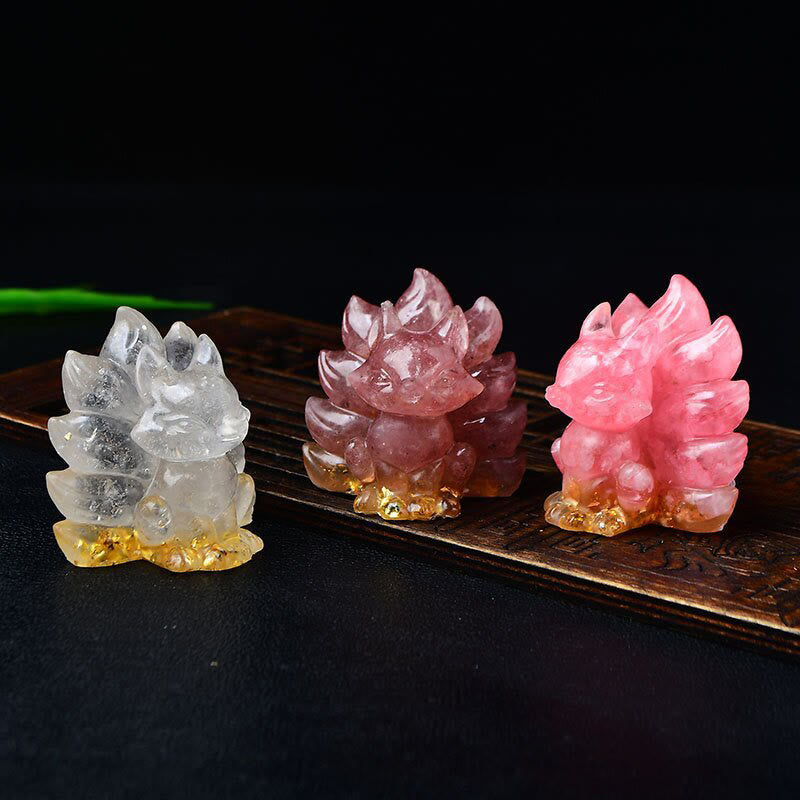 Buddha Stones naturales, varios cristales, cuarzo fresa, amatista, zorro de nueve colas, protección, decoración del hogar