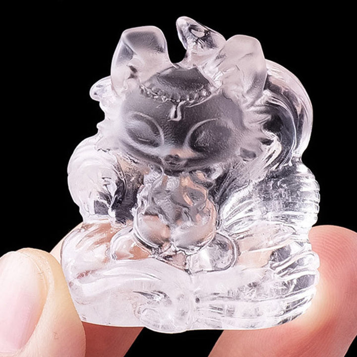 Buddha Stones de cristal blanco natural, mini zorro de nueve colas tallado, curación, decoración del hogar