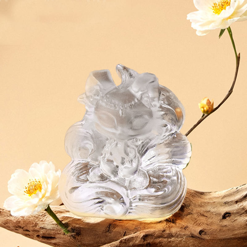 Buddha Stones de cristal blanco natural, mini zorro de nueve colas tallado, curación, decoración del hogar