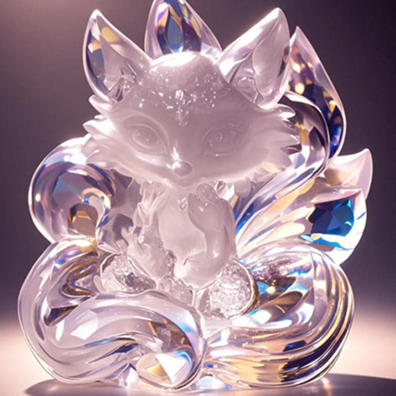 Buddha Stones de cristal blanco natural, mini zorro de nueve colas tallado, curación, decoración del hogar