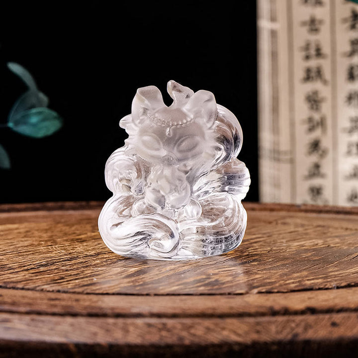 Buddha Stones de cristal blanco natural, mini zorro de nueve colas tallado, curación, decoración del hogar