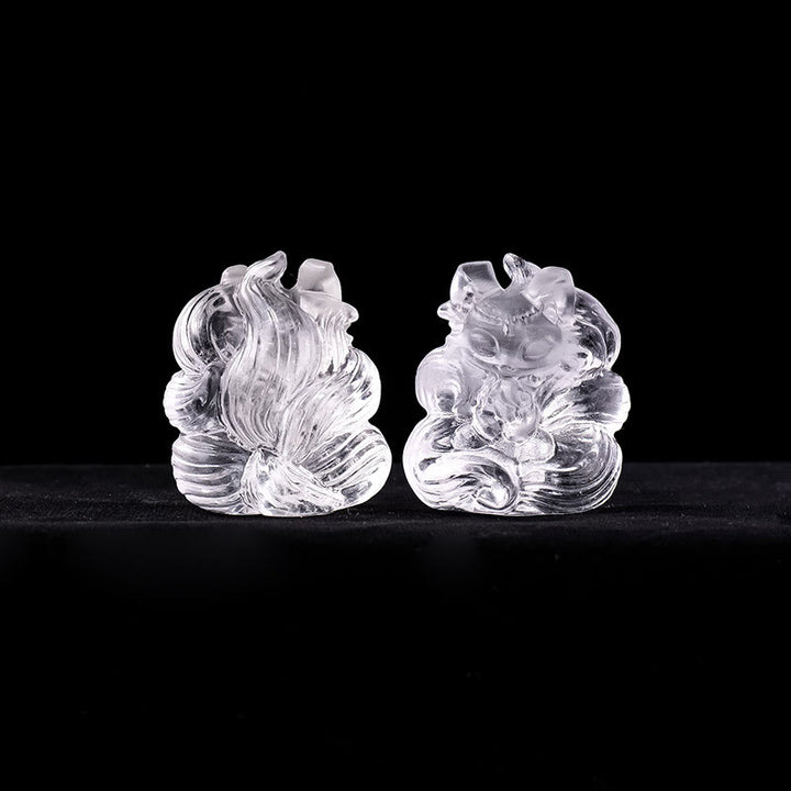 Buddha Stones de cristal blanco natural, mini zorro de nueve colas tallado, curación, decoración del hogar