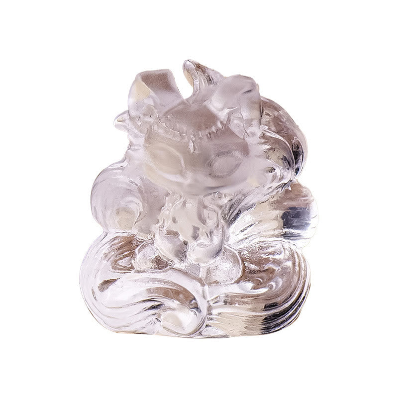 Buddha Stones de cristal blanco natural, mini zorro de nueve colas tallado, curación, decoración del hogar