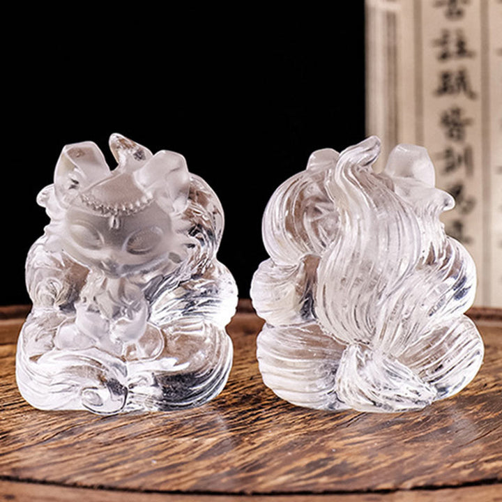 Buddha Stones de cristal blanco natural, mini zorro de nueve colas tallado, curación, decoración del hogar