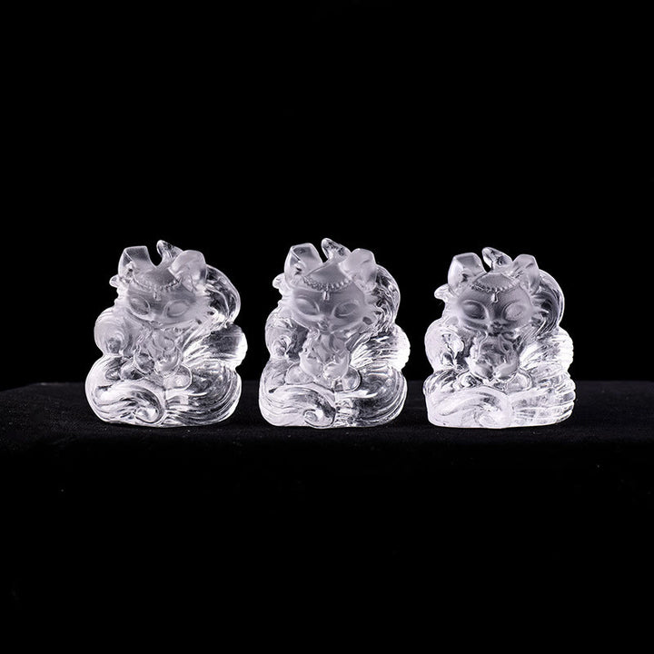 Buddha Stones de cristal blanco natural, mini zorro de nueve colas tallado, curación, decoración del hogar
