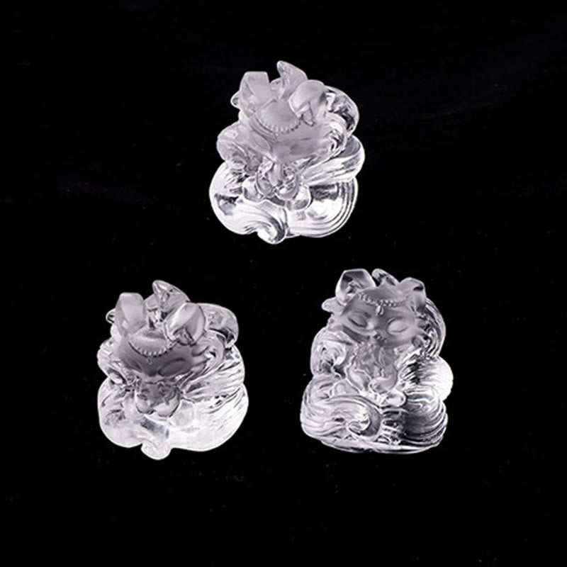 Buddha Stones de cristal blanco natural, mini zorro de nueve colas tallado, curación, decoración del hogar