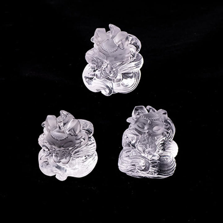 Buddha Stones de cristal blanco natural, mini zorro de nueve colas tallado, curación, decoración del hogar