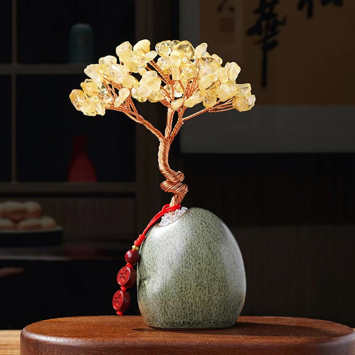Buddha Stones, citrino, amatista, aventurina verde, árbol de cristal, base de cerámica, prosperidad, decoración del hogar.