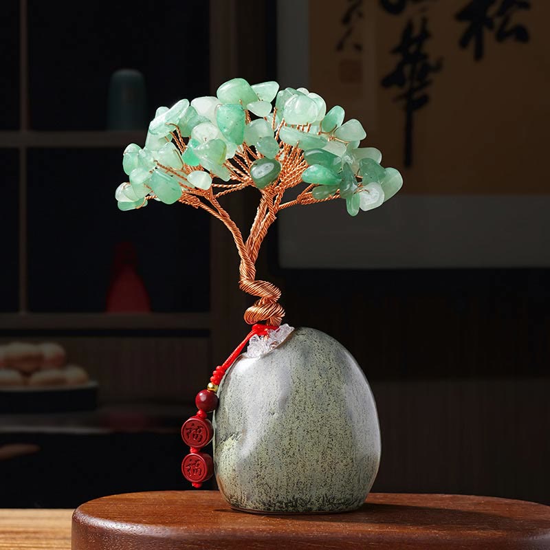 Buddha Stones, citrino, amatista, aventurina verde, árbol de cristal, base de cerámica, prosperidad, decoración del hogar.