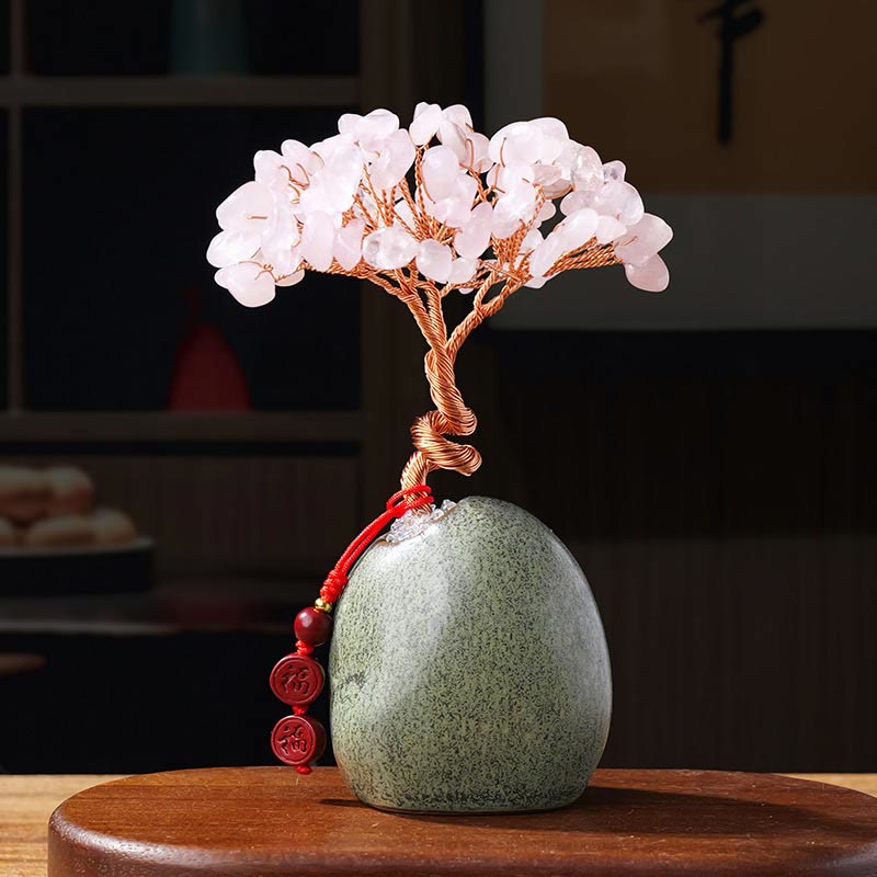 Buddha Stones, citrino, amatista, aventurina verde, árbol de cristal, base de cerámica, prosperidad, decoración del hogar.