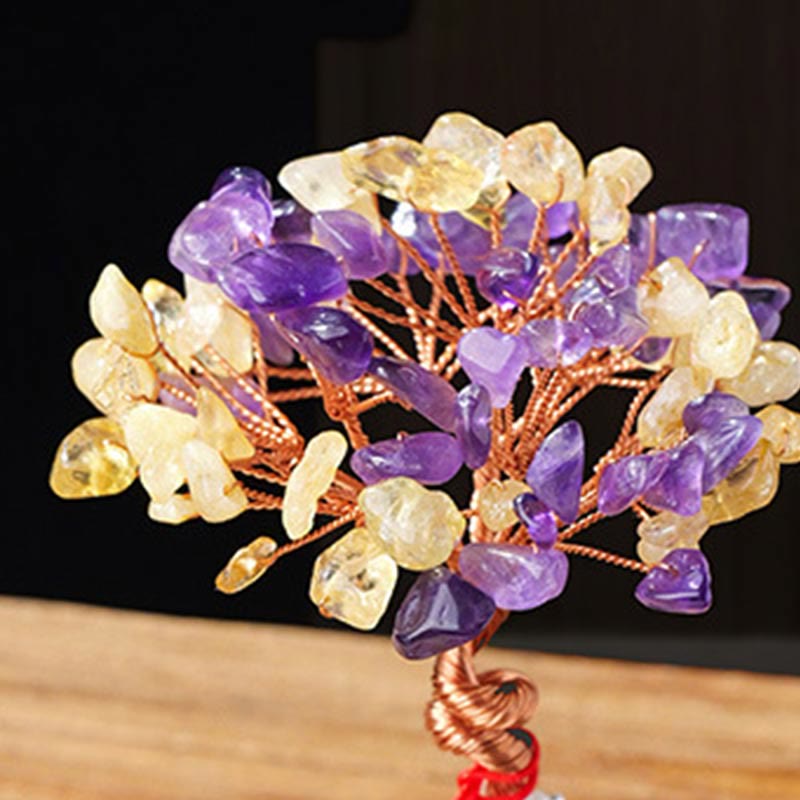 Buddha Stones, citrino, amatista, aventurina verde, árbol de cristal, base de cerámica, prosperidad, decoración del hogar.
