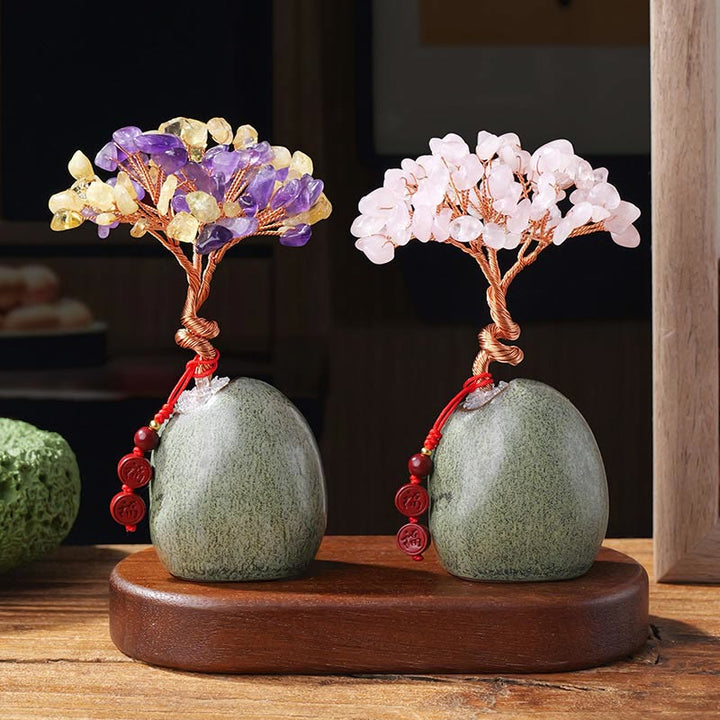 Buddha Stones, citrino, amatista, aventurina verde, árbol de cristal, base de cerámica, prosperidad, decoración del hogar.