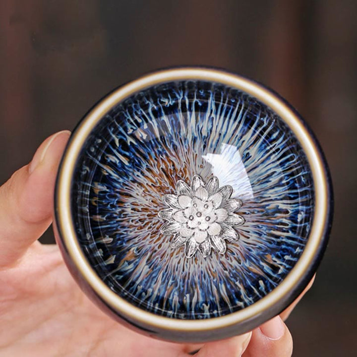 Taza de té de cerámica con diseño de Buddha Stones, hecha a mano, con diseño de pez koi, loto, dragón y fénix, del zodiaco chino, 12 piezas, 70 ml - image 9