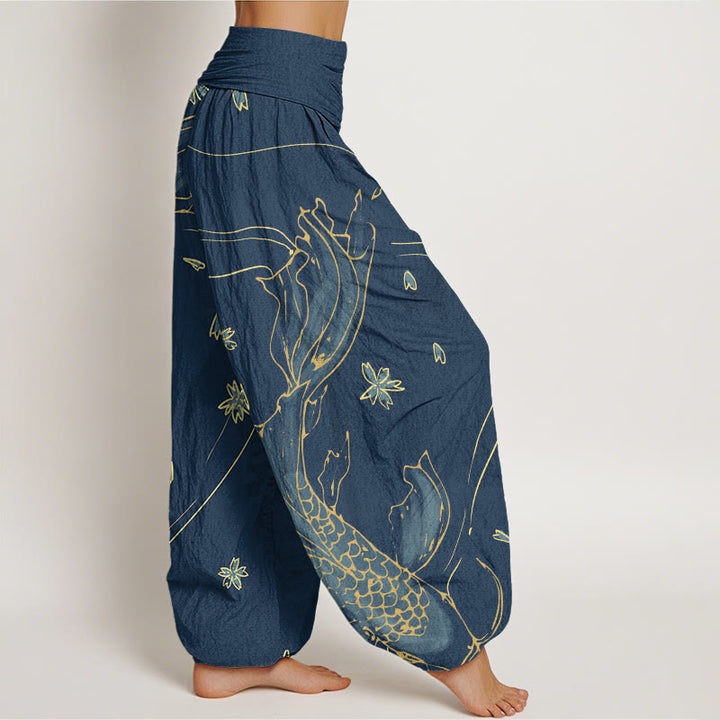 Pantalones harén con cintura elástica para mujer, con estampado de pétalos de flor de cerezo y peces koi de Buddha Stones - image 9