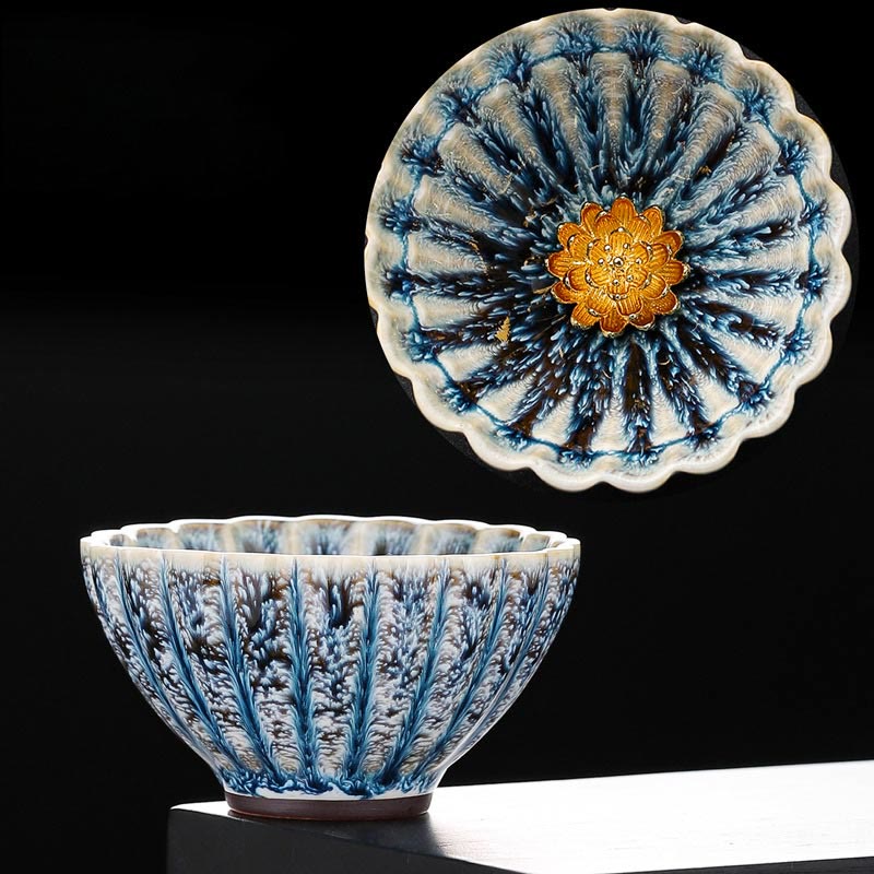 Taza de té de cerámica de loto Jianzhan china pequeña hecha a mano con Buddha Stones , taza de té de kung fu de 80 ml