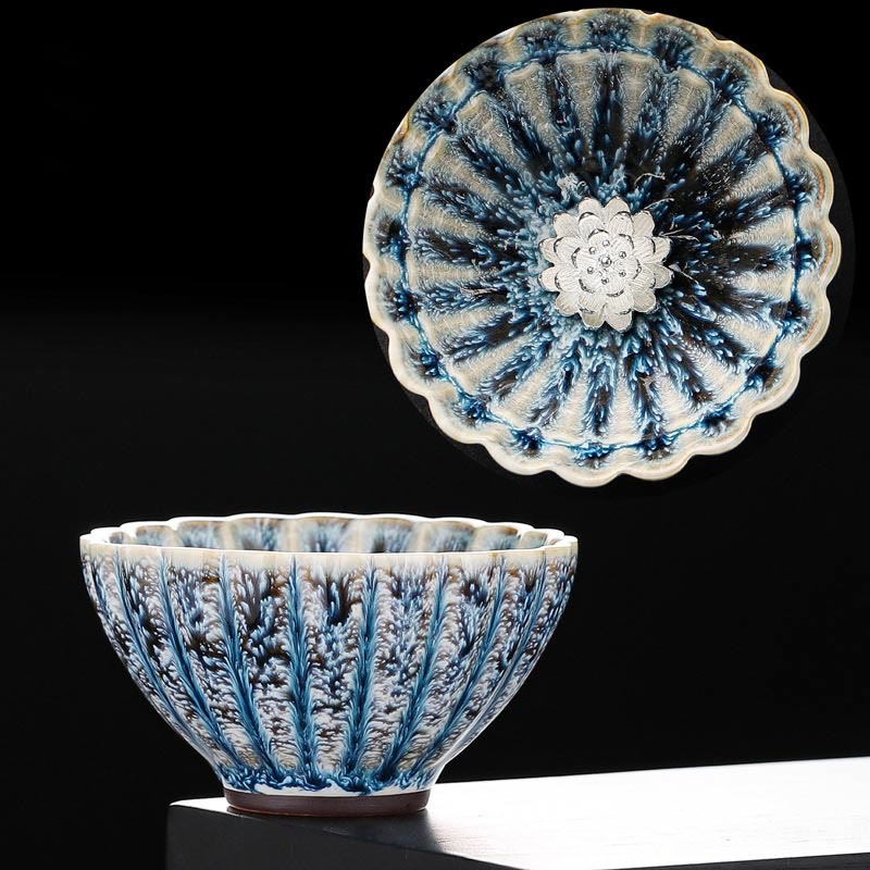 Taza de té de cerámica de loto Jianzhan china pequeña hecha a mano con Buddha Stones , taza de té de kung fu de 80 ml