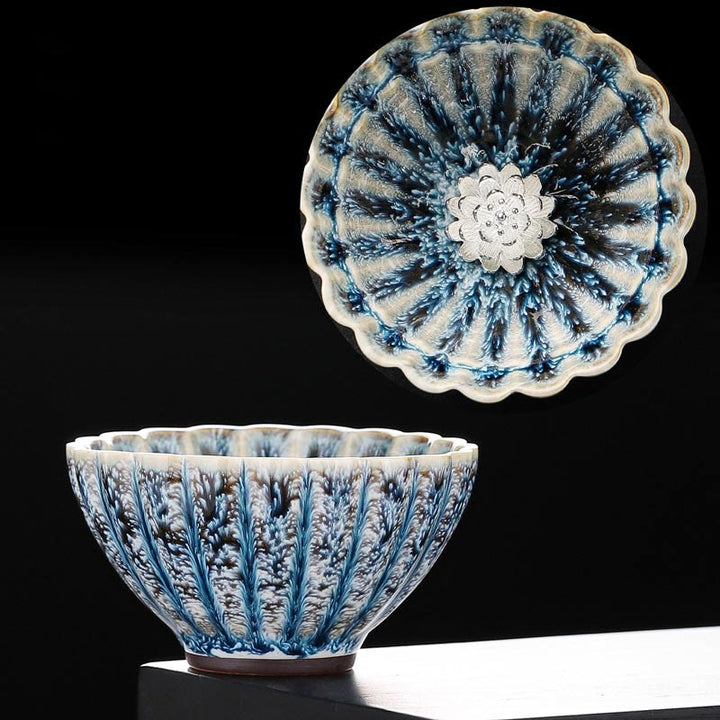 Taza de té de cerámica de loto Jianzhan china pequeña hecha a mano con Buddha Stones , taza de té de kung fu de 80 ml