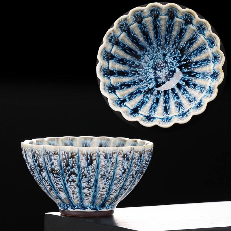 Taza de té de cerámica de loto Jianzhan china pequeña hecha a mano con Buddha Stones , taza de té de kung fu de 80 ml