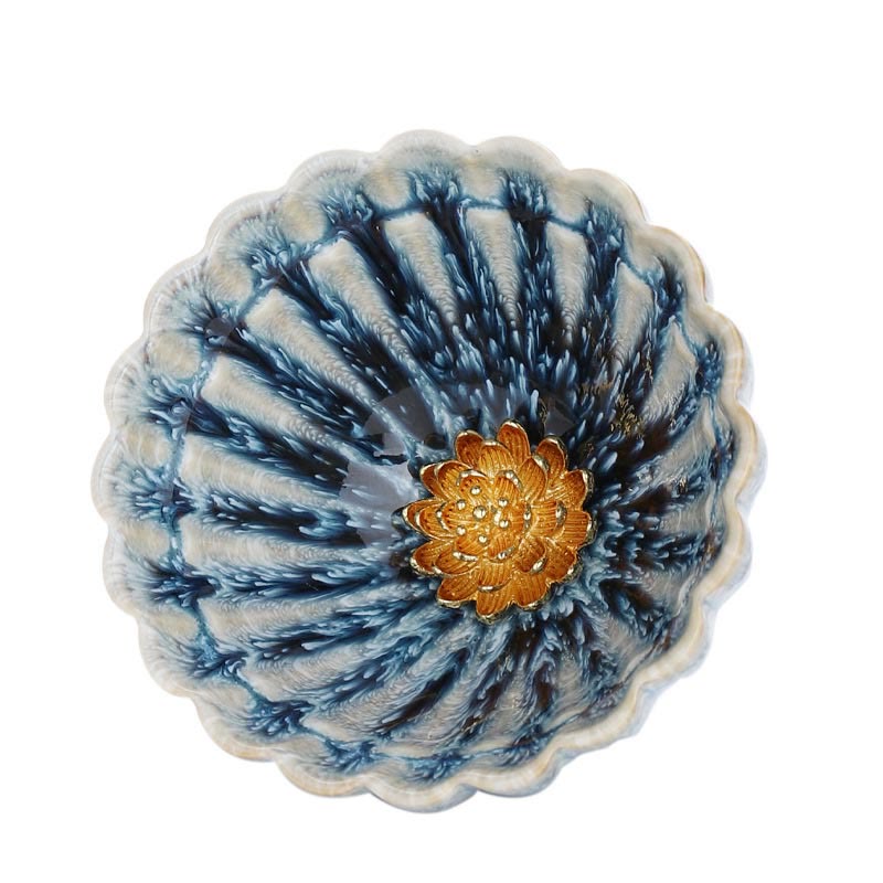 Taza de té de cerámica de loto Jianzhan china pequeña hecha a mano con Buddha Stones , taza de té de kung fu de 80 ml