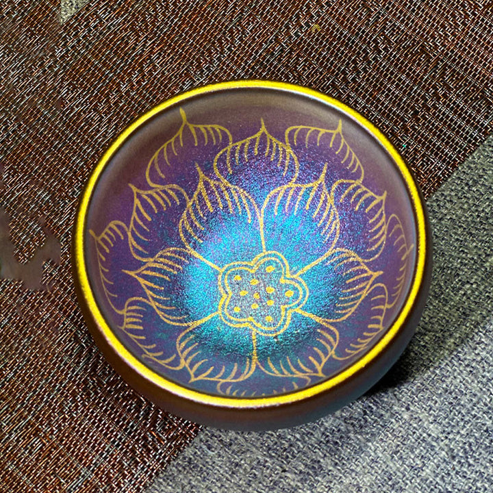 Taza de té de cerámica con diseño de flor de loto Jianzhan china hecha a mano con Buddha Stones, taza de té Kung Fu de 150 ml