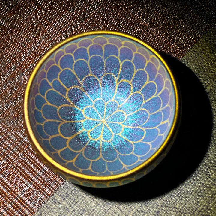 Taza de té de cerámica con diseño de flor de loto Jianzhan china hecha a mano con Buddha Stones, taza de té Kung Fu de 150 ml