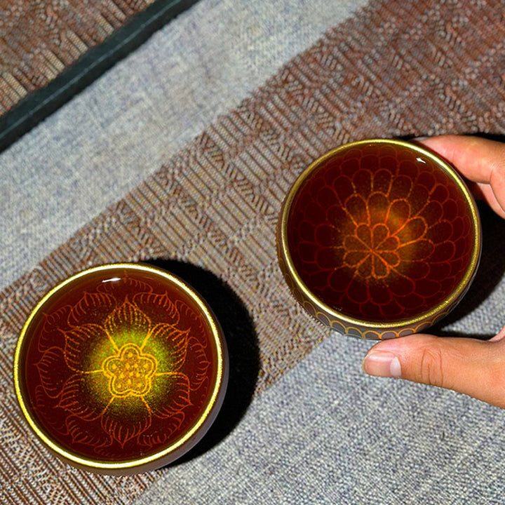 Taza de té de cerámica con diseño de flor de loto Jianzhan china hecha a mano con Buddha Stones, taza de té Kung Fu de 150 ml